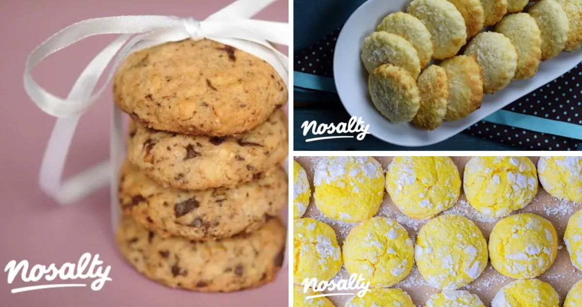 Diós-csokis keksz, kókuszos korong és citromos pöfeteg keksz. (Képek forrása: Nosalty)