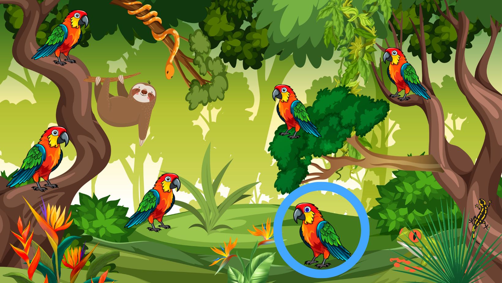 Észreveszed, hogy melyik papagáj lóg ki a sorból?