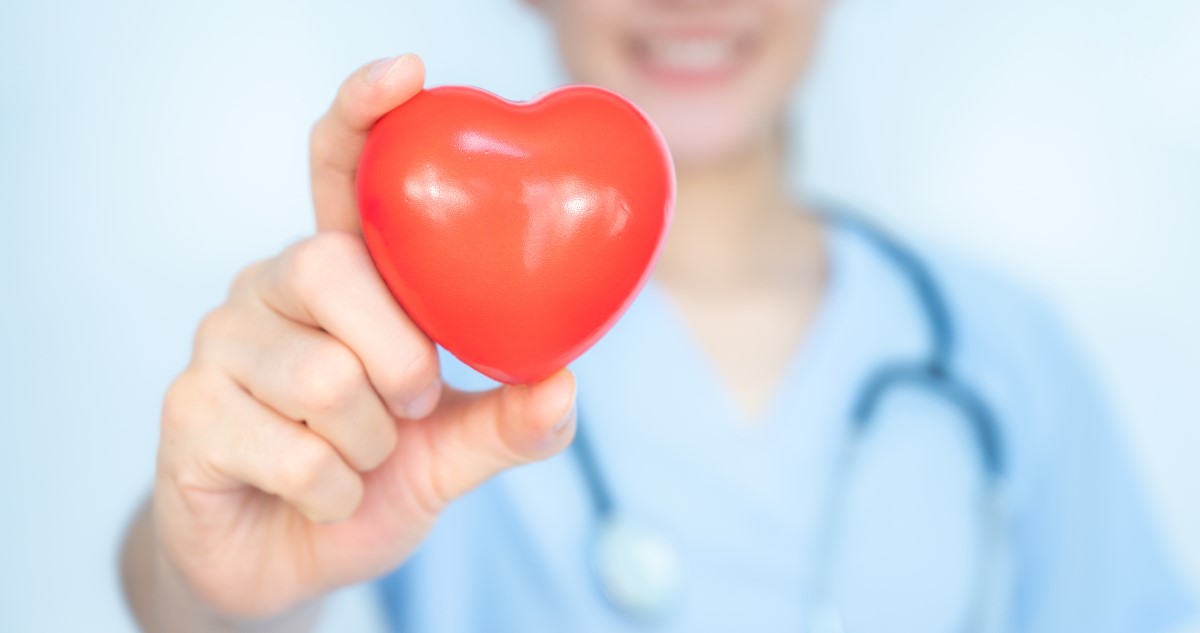 orvos játékszívet tart a kezében