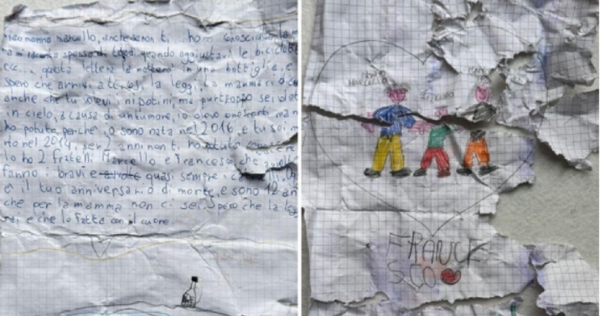 gyűrött levél gyerek kézírással és rajz