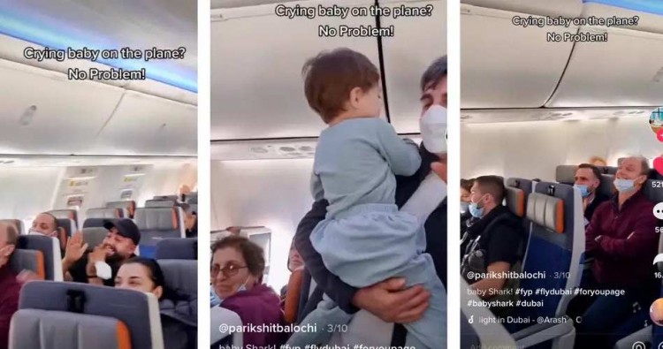 Egy repülőgépnyi ember énekelte együtt a Baby Sharkot, hogy megvigasztaljanak egy síró gyereket