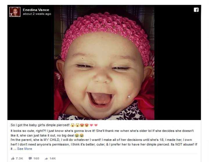 Testékszer egy újszülött arcán: felháborodtak a kommentelők